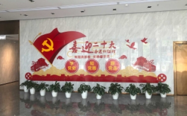 影院大堂喜迎党二十大党建文化墙案例效果图